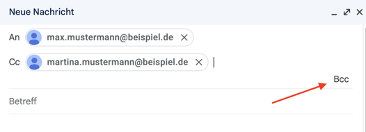 Cc und Bcc Adresse hinzufuegen
