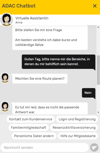 Screenshot Beispiel für Chatbot ADAC