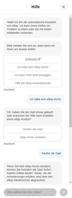 Screenshot Beispiel für Chatbot eBay