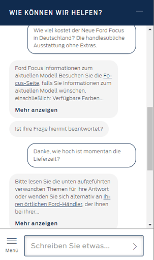Screenshot Beispiel für Chatbot Ford