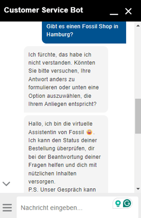 Screenshot Beispiel für Chatbot Fossil