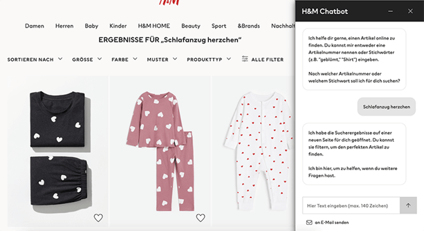 Screenshot Beispiel für Chatbot H&M
