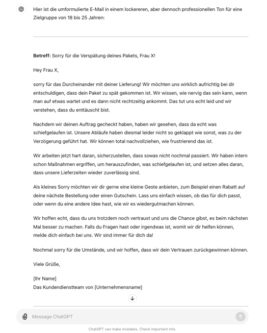ChatGPT im Kundenservice Beispiel Tone of Voice anpassen