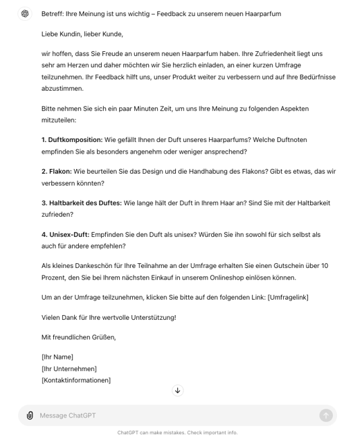 ChatGPT im Kundenservice Beispiel Kundenfeedback einholen