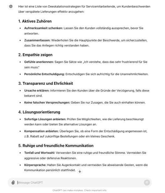 ChatGPT im Kundenservice Beispiel Konfliktkommunikation