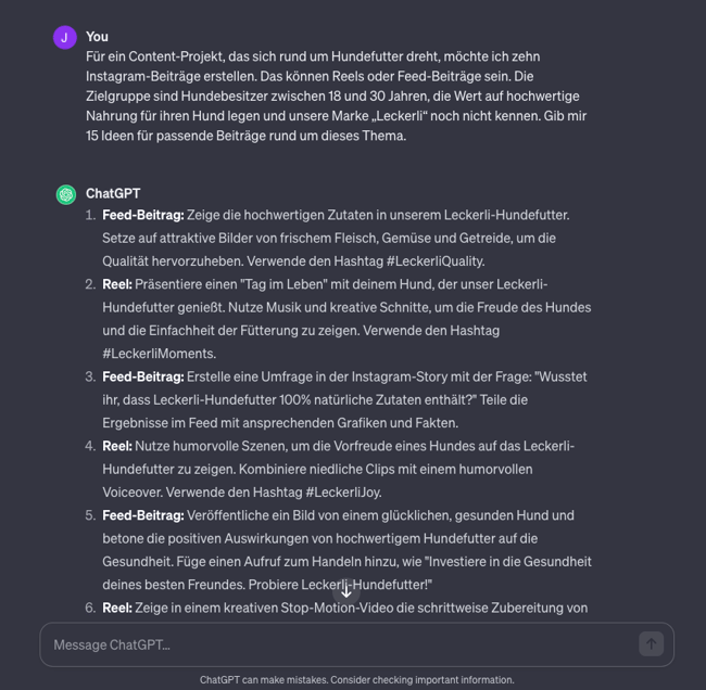 ChatGPT für Social Media kann dabei helfen, Content-Ideen zu entwickeln.