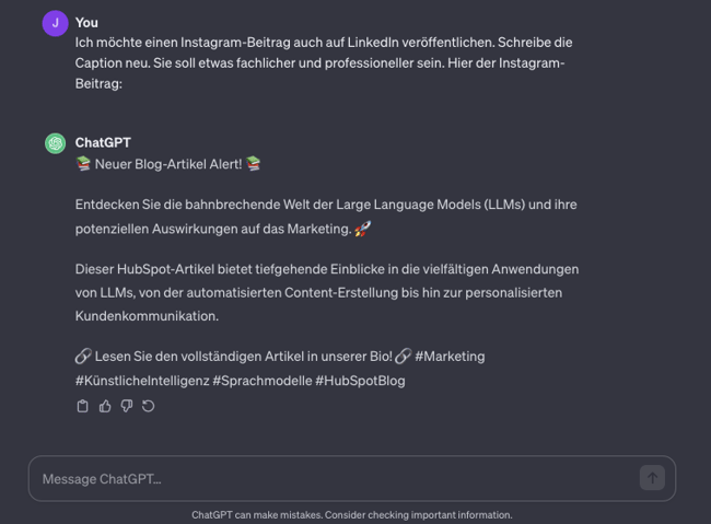 ChatGPT kann Social-Media-Beiträge auch für verschiedene Plattformen entsprechend umformulieren.