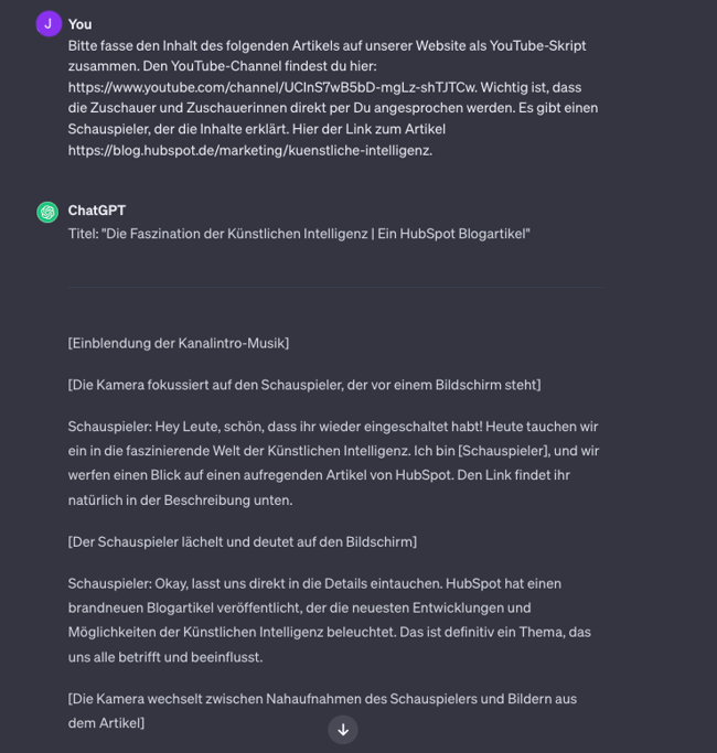 Sollten Sie für Social Media Audio-oder Videoskripte benötigen, kann Ihnen ChatGPT auch dabei helfen.