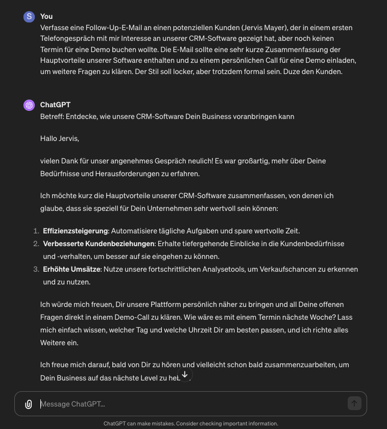 ChatGPT für den Vertrieb Beispiel E-Mails schreiben