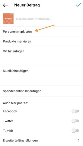 Screenshot Instagram Personen markieren