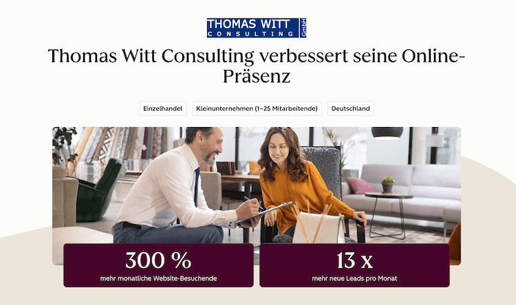 Thomas Witt steigerte mit HubSpot die Website-Besuchenden um 300 % und generiert heute 13-mal mehr neue Leads pro Monat.