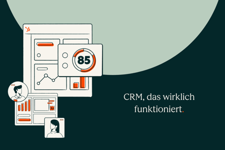 Illustration eines CRM-Dashboards mit dem Text „CRM, das wirklich funktioniert.