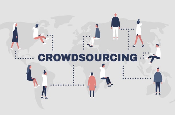 Grafik mit Menschen und Schriftzug Crowdsourcing