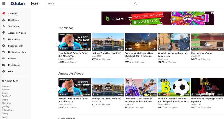Screenshot der YouTube-Alternative Dtube