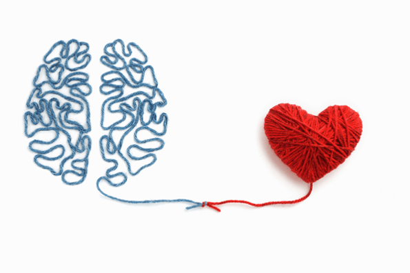 Ein Gehirn und Herz aus Wolle das emotionale Intelligenz darstellt
