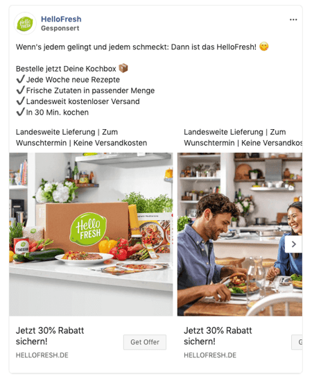 Facebook Carousel Ads Beispiel von Hello Fresh