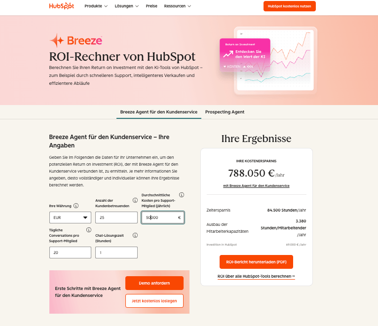 Screenshot aus dem HubSpot ROI-Calculator