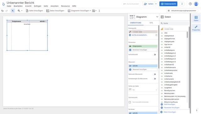 Screenshot, wie man das Dashboard bei Google Data Studio anpassen kann.