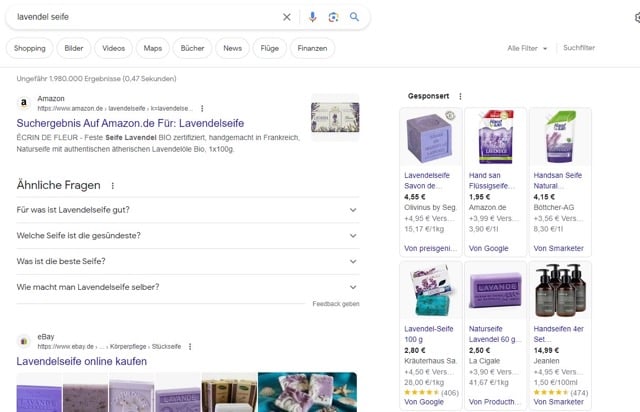 Google-Werbeanzeigen und Google Shopping im SERP