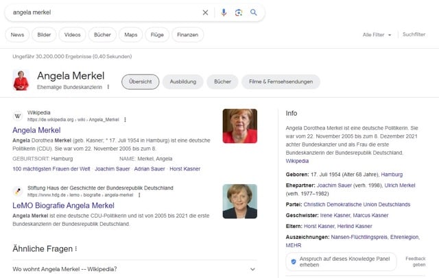 Das Knowledge-Panel ist in der SERP ein wichtiger Bestandteil und fasst die wichtigsten Informationen zu einem Suchbegriff zusammen.