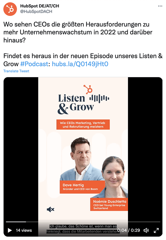 Screenshot HubSpot-Post mit Hashtags