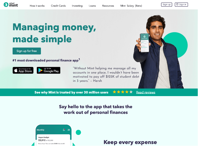 Homepage-Startseite von Mint