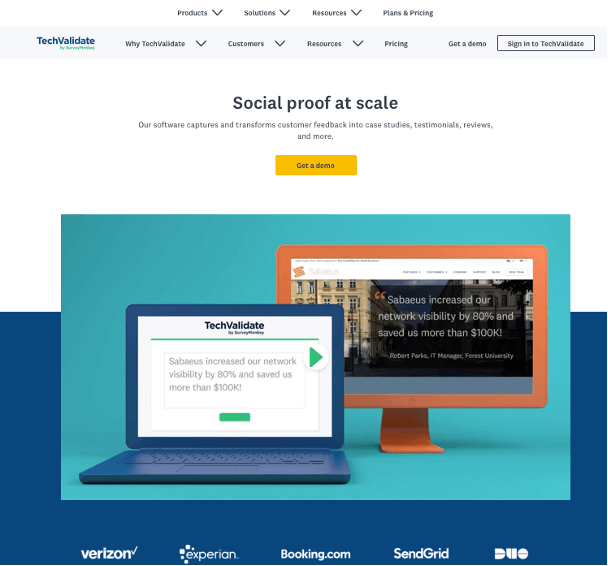 Homepage-Startseite von TechValidate