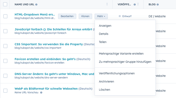 HTML-Dropdown-Menü Beispiel HubSpot CMS