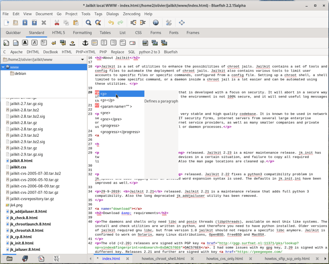 Screenshot HTML-Editor Bluefish