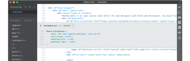 Screenshot HTML-Editor Brackets