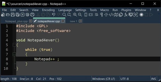 Screenshot HTML-Editor Notepad++