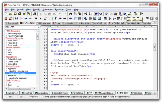 Screenshot HTML-Editor NoteTab