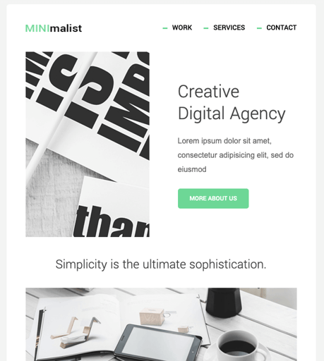Screenshot minimalistische Willkommens-HTML-E-Mail-Vorlage 