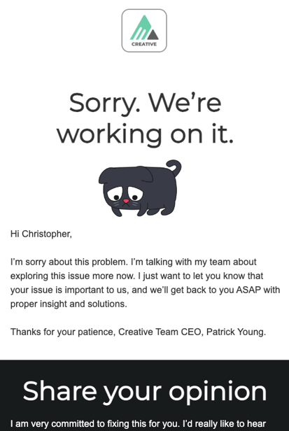 Screenshot HTML-E-Mail-Vorlage Entschuldigung