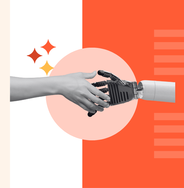 AI und Mensch reichen sich die Hand. Symbol fuer HubSpot KI-Newsletter KIckstart