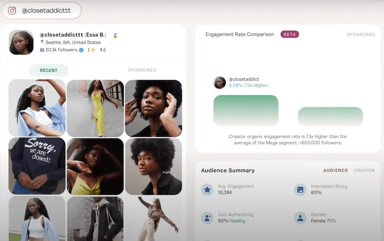 Screenshot der Influencer Plattform Aspire