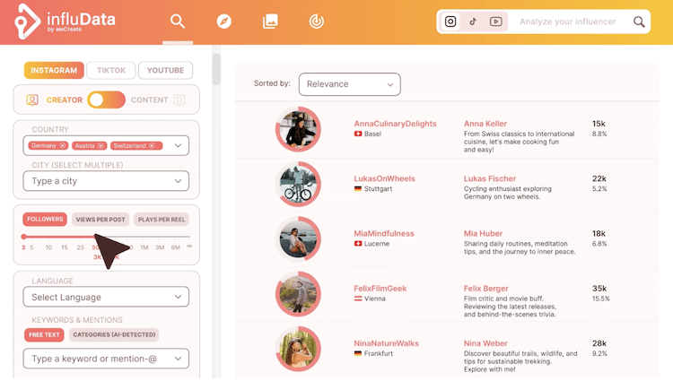 Screenshot aus Infludata