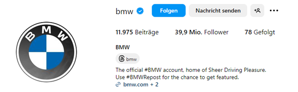 Instagram Bio von BMW