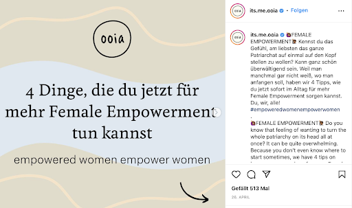 Instagram-Werbung Beispiel ooia