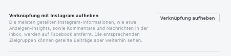 Verknüpfung von Instagram und Facebook aufheben
