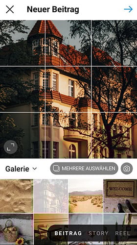 Screenshot Instagram-Post anlegen