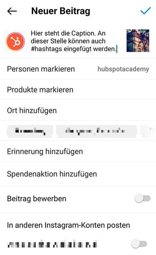Screenshot Instagram-Post Caption hinzufügen