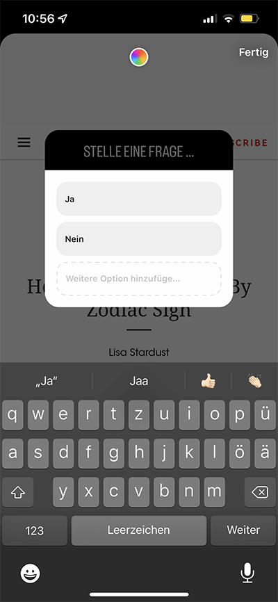 Screenshot Instagram-Umfrage-Fragen erstellen