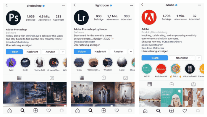 instagram-Account erstellen: Adobe als Beispiel