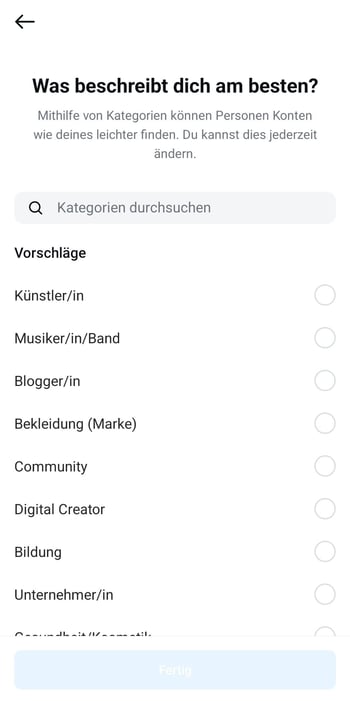 Instagram Account erstellen: Unternehmenskonto Beschreibung
