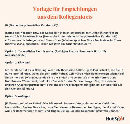 Kaltakquise-Skriptvorlage für Empfehlungen aus dem Kollegenkreis