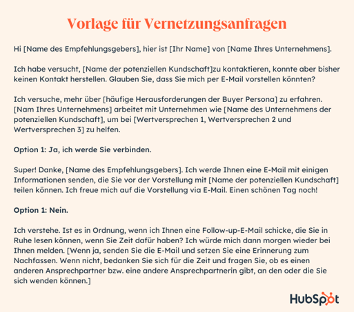 Kaltakquise-Skriptvorlage für Vernetzungsanfragen