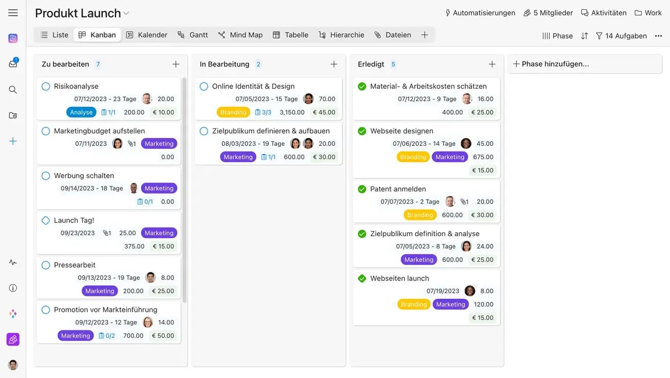 Screenshot Kanban-Board-Tool Zenkit