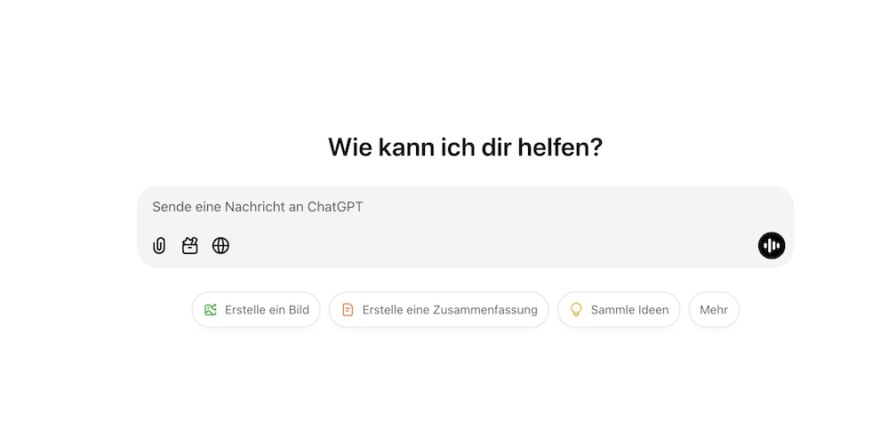 Eingabefeld des KI-Assistenten ChatGPT im Hell-Modus