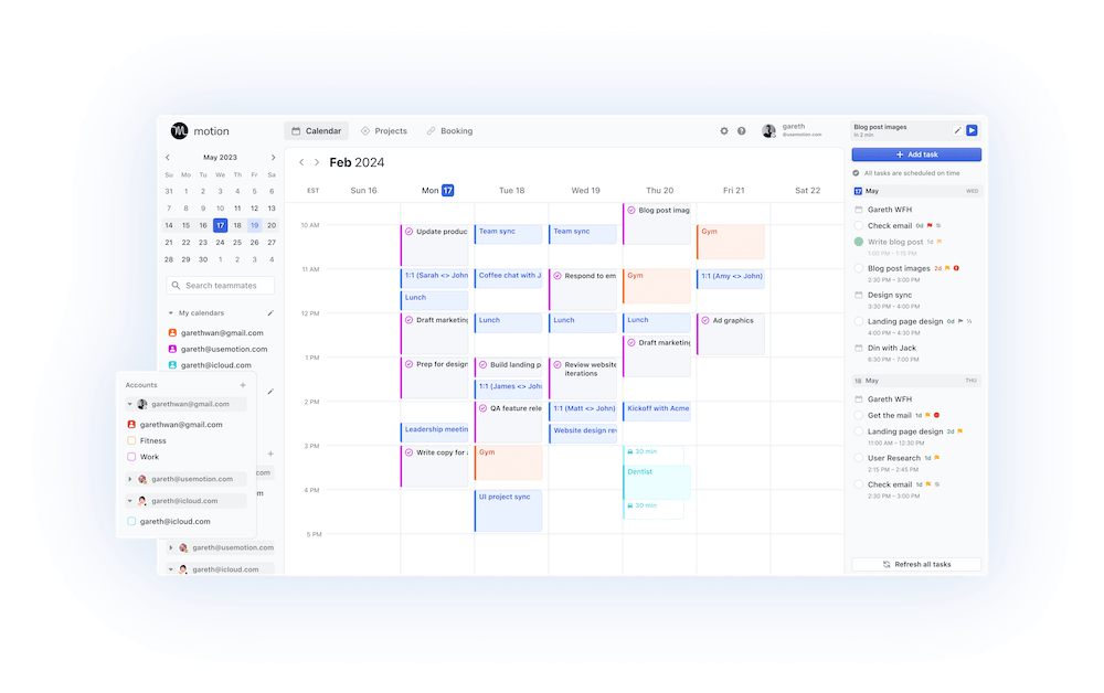 Screenshot von der Kalenderansicht des KI-Assistent Motion